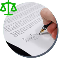 Document signé avec icone montrant la balance de la justice