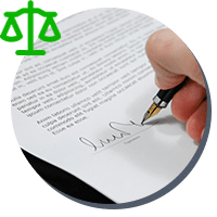Document signé avec icone montrant la balance de la justice