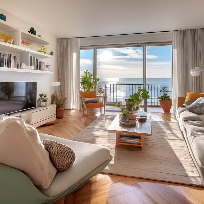 Beau salon en Espagne avec vue sur la mer