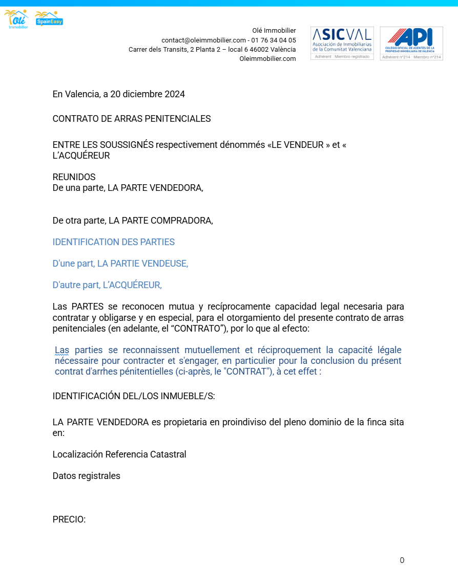 Exemple de Contrato de Arras