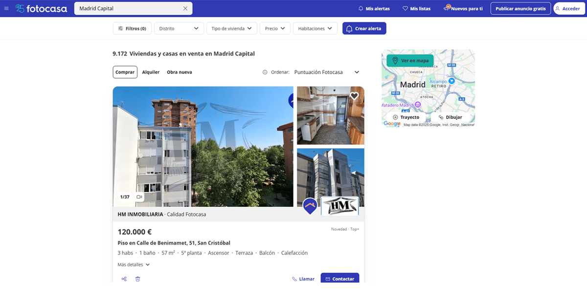 Impression écran du portail immobilier Fotocasa
