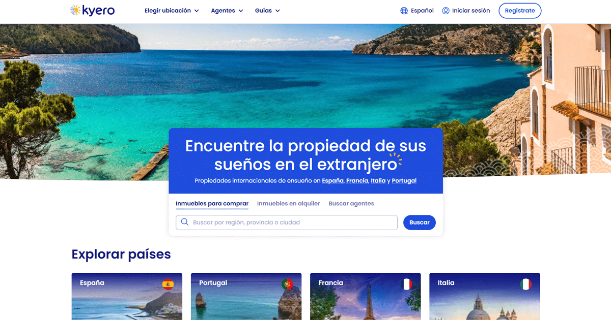 Impression écran du portail immobilier Kyero