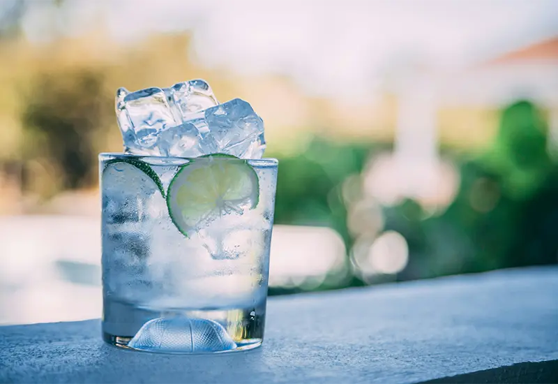 gin-tonic-cocktail-populaire-espagne Gin tonic avec glaçons et citron vert, cocktail très populaire et apprécié en Espagne