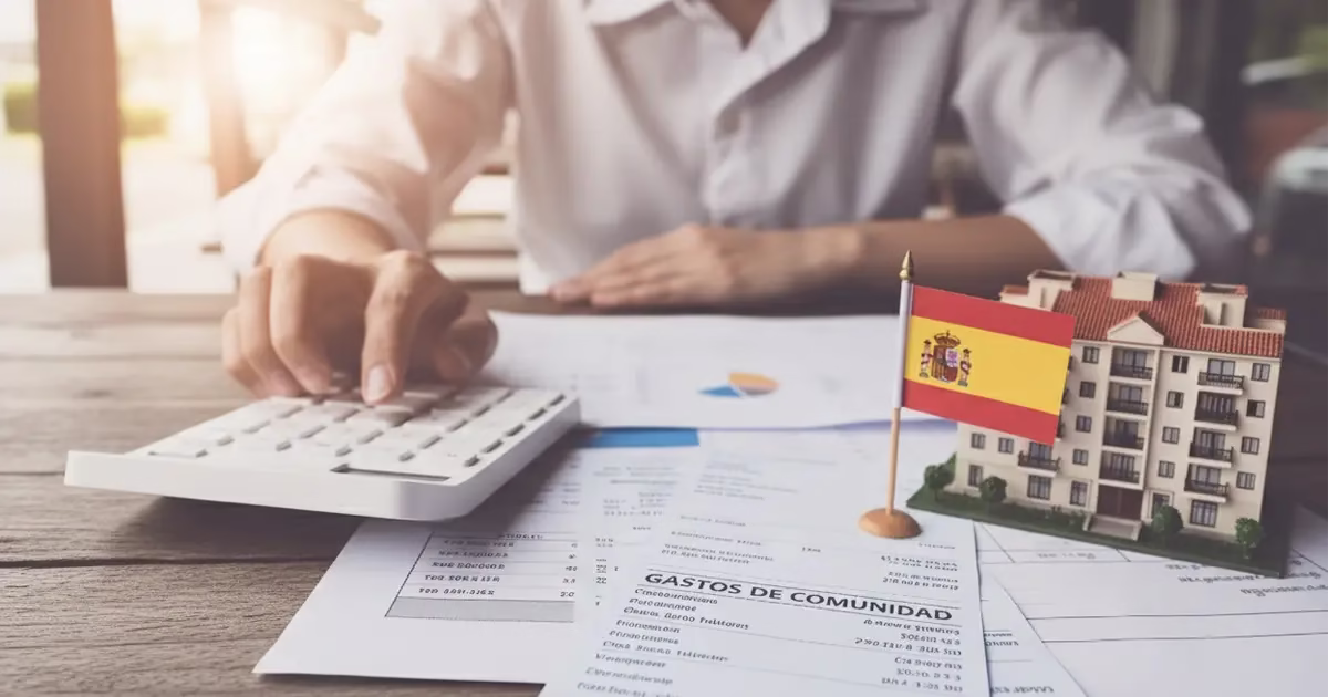 Calcul des charges de copropriété en Espagne avec factures, calculatrice et maquette d’immeuble