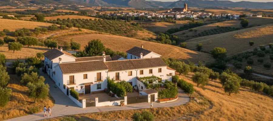 Maison individuelle en zone rurale espagnole illustrant les logements concernés par l’obligation de cédula de habitabilidad