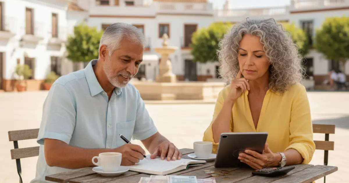 Coût de la vie en Espagne pour les retraités français : couple de retraités analysant leur budget quotidien, dépenses réelles, pouvoir d’achat et niveau de vie après une installation en Espagne.